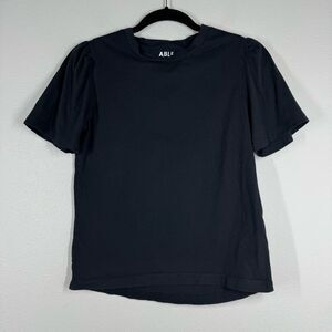 Able Puff Sleeve Black Crew Neck Tee T Shirt Cotton Women’s Size Small